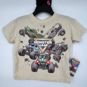 NWT Monster Jam Graphic T-Shirt Kids 18M Beige Grave Digger Megalodon Cotton Tee